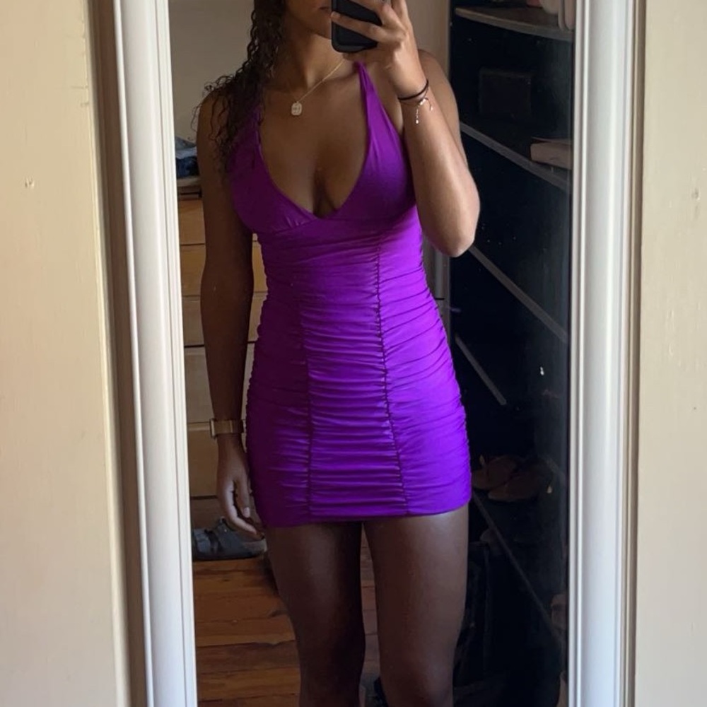 Tiger mist backless purple mini dress